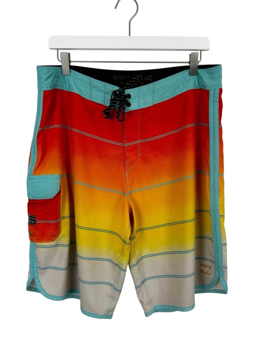 Billabong Men's Board Shorts Size 33 Orange/Blue Stripe